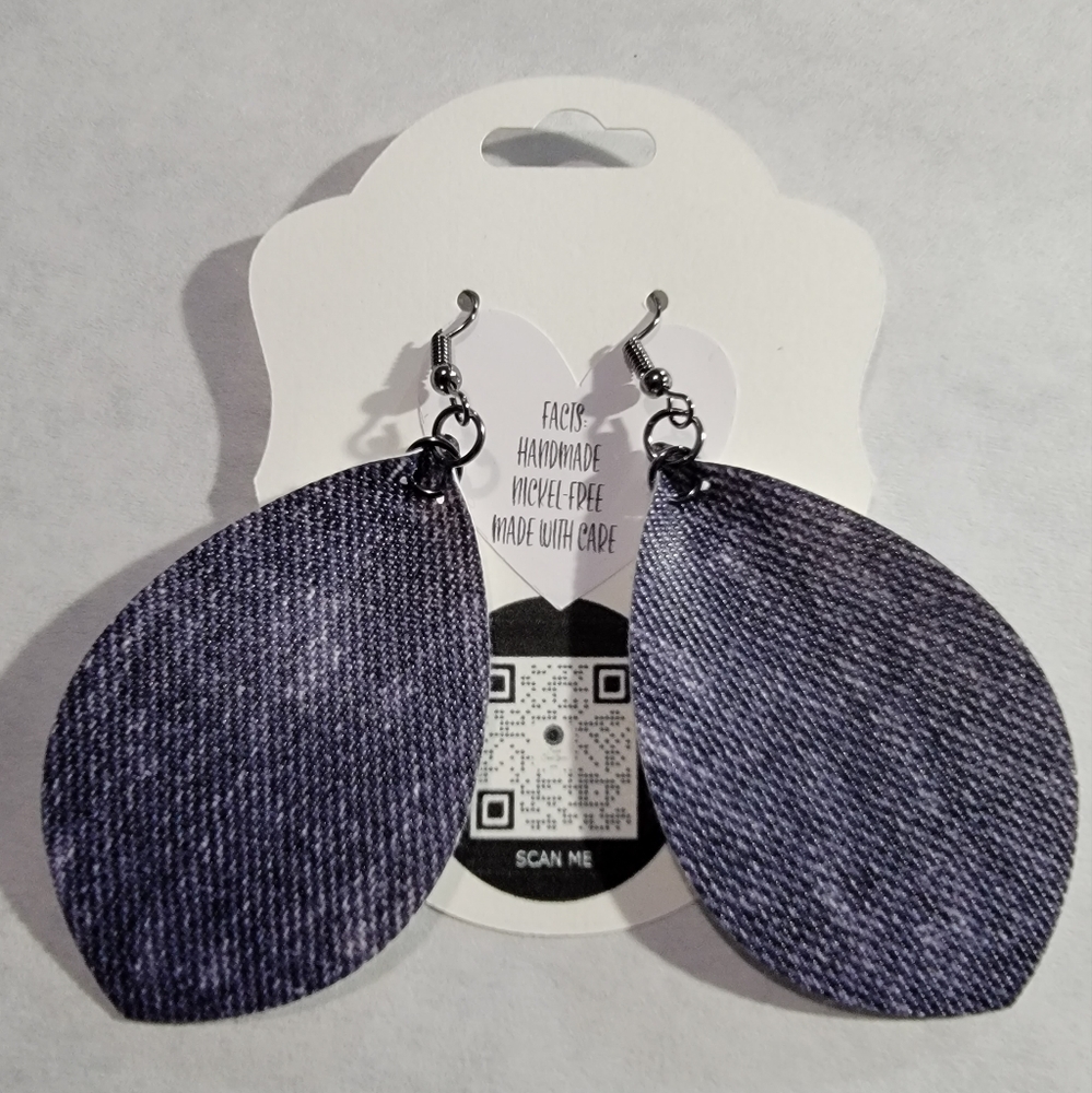 Denim Faux Leather Earrings 2.5"